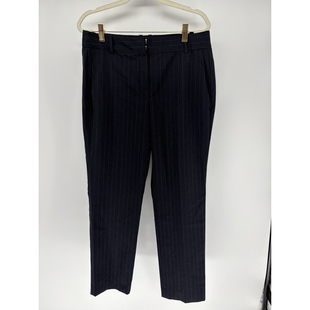 Theory Straight Trouser 2 Traceable Wool Pinstripe Tapered Ankle Dress Pant Sz 4